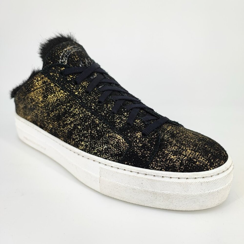 P448 Clara Women's Size 9.5 US Leather  Black Gold Metallic Slip On Sneakers